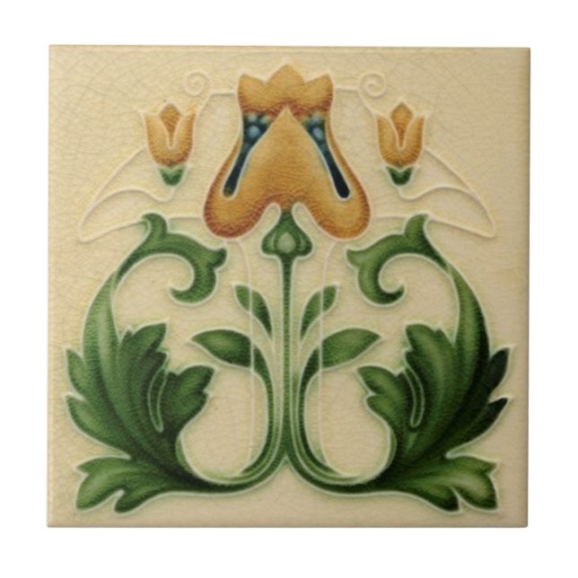 1905 Art Nouveau T & R Boote Yellow Floral Repro Ceramic Tile (Front)