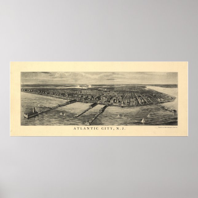 1905 Atlantic City NJ Birds Eye View Panoramic Map Poster (Front)