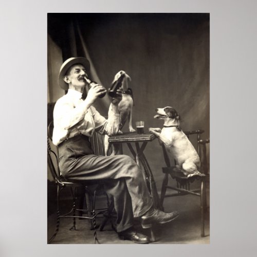 1905 Beer Drinking Dogs Poster