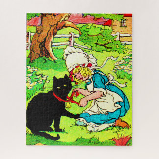 1905 little girl puts bow on her black cat jigsaw puzzle