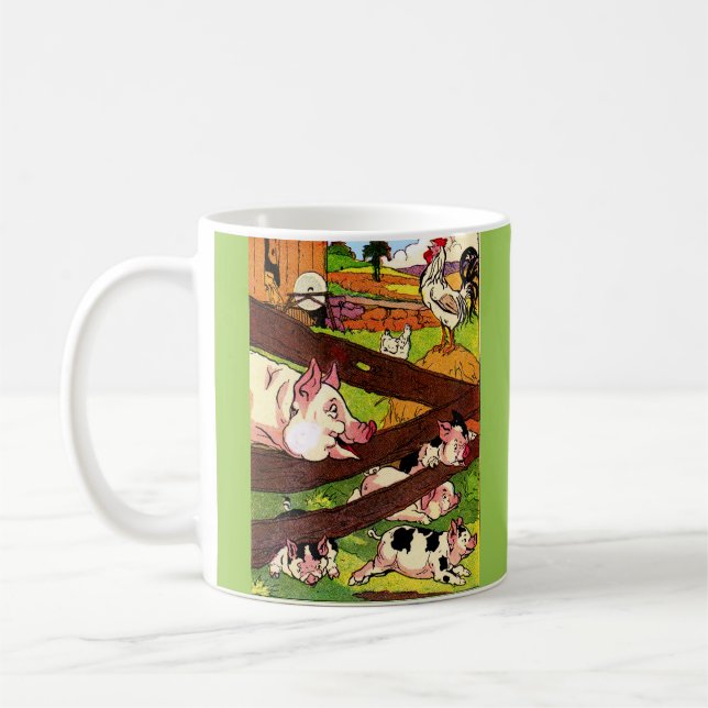 1905 pigs and chickens illustration coffee mug (Left)
