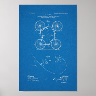 1905 Vintage Double Bicycle Patent Blueprint Art Poster