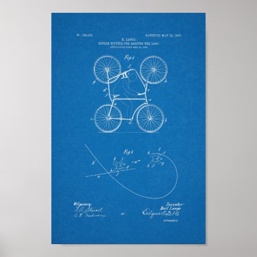 1905 Vintage Double Bicycle Patent Blueprint Art Poster