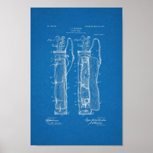 1905 Vintage Golf Bag Patent Blueprint Art Print (Front)