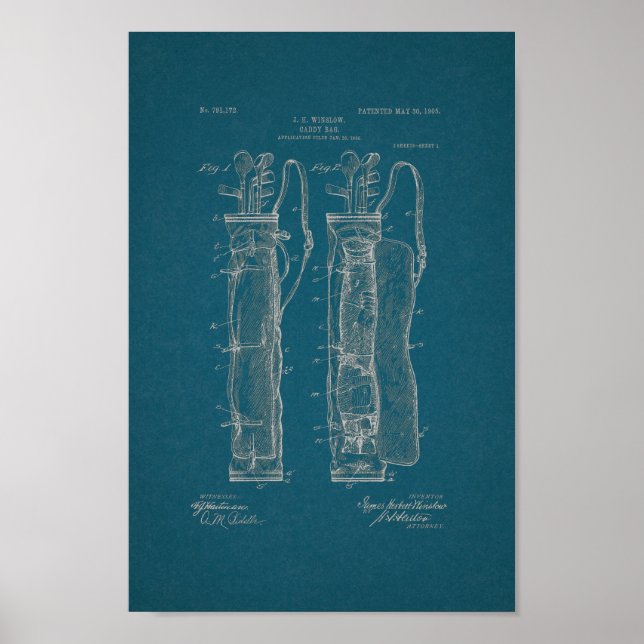 1905 Vintage Golf Bag Patent Blueprint Art Print (Front)