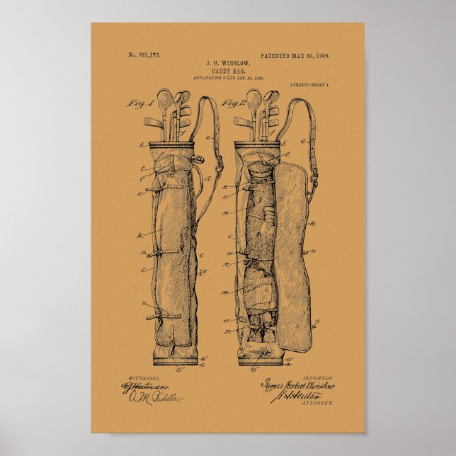 1905 Vintage Golf Caddy Bag Patent Art Print (Front)
