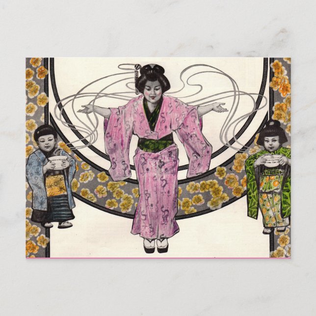 1906 art nouveau Japanese woman and children Postcard (Front)