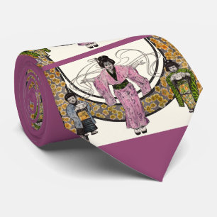 1906 art nouveau Japanese woman and children print Neck Tie