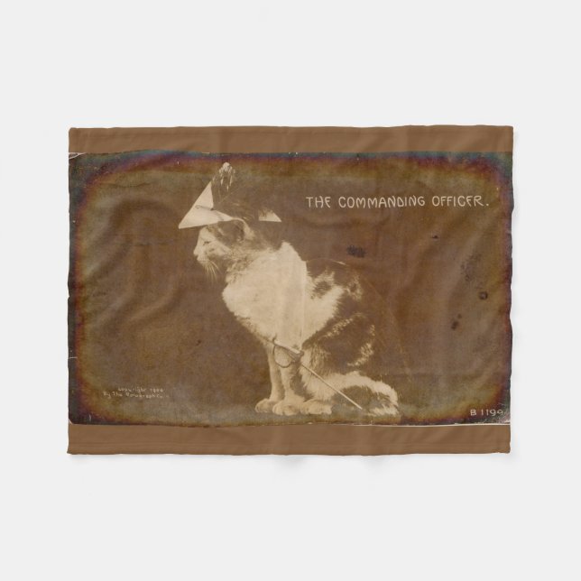 1906 The Commanding Officer dressed cat RPPC Fleece Blanket (Front (Horizontal))