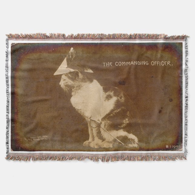 1906 The Commanding Officer dressed cat RPPC Throw Blanket (Front)