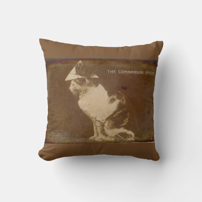 1906 The Commanding Officer dressed cat RPPC Throw Pillow (Front)