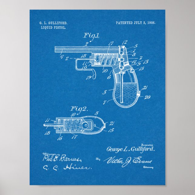 1906 Water Gun Patent Art Drawing Print (Front)