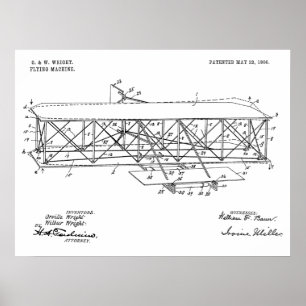 1906 Wright Brothers Airplane Patent Drawing Print