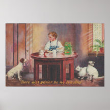 1907 Postcard. No leftovers for the dog & cats