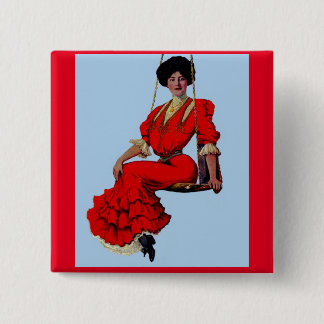 1907 pretty lady on a swing button