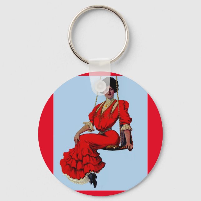 1907 pretty lady on a swing keychain (Front)