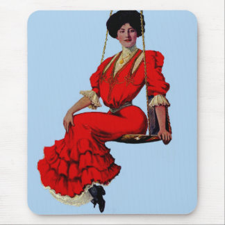 1907 pretty lady on a swing mouse pad