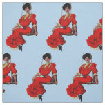 1907 pretty lady on a swing print fabric