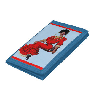 1907 pretty lady on a swing tri-fold wallet
