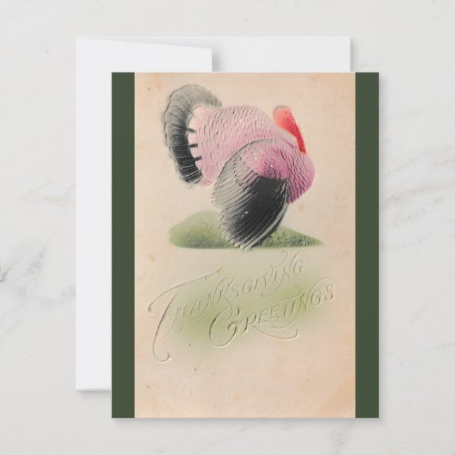 1907 Vintage Thanksgiving Pink and Gray Turkey Card (Front)