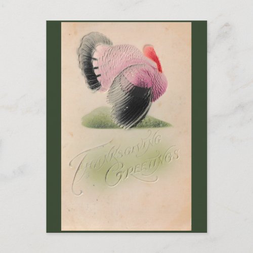 1907 Vintage Thanksgiving Pink and Gray Turkey Postcard