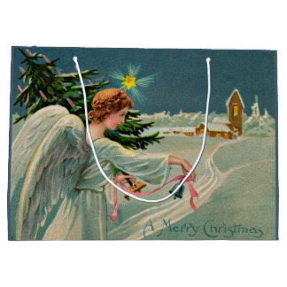 1908 Christmas angel A Merry Christmas Large Gift Bag