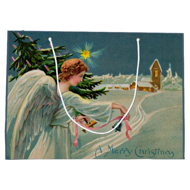 1908 Christmas angel A Merry Christmas Large Gift Bag (Back)