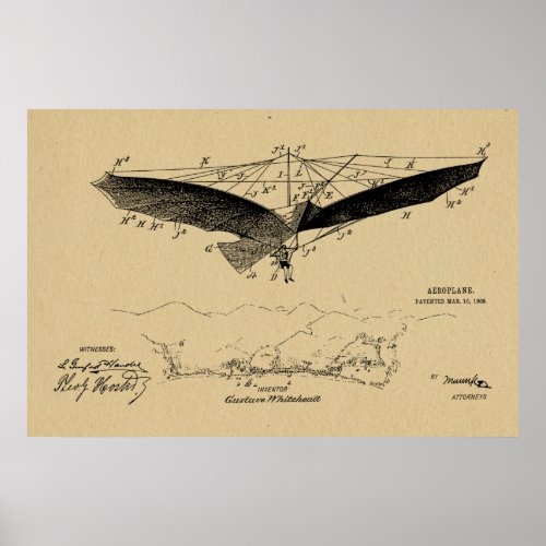 1908 Flying Wing Patent Drawing Art Print