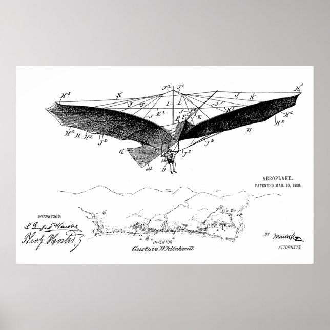 1908 Flying Wing Patent Drawing Art Print (Front)