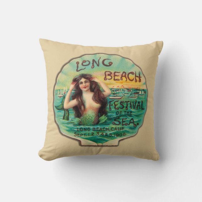 1908 Long Beach Festival of the Sea Throw Pillow (Front)