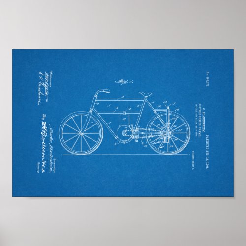 1908 Vintage Bicycle Patent Blueprint Art Print