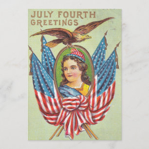 1909 July Fourth Postcard, Vintage Digital down. Invitation
