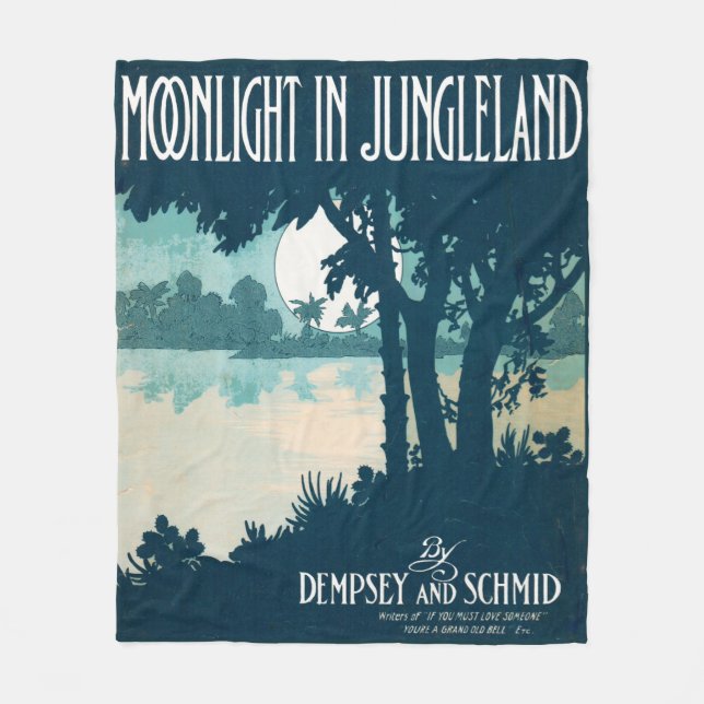 1909 Moonlight in Jungleland sheet music print Fleece Blanket (Front)