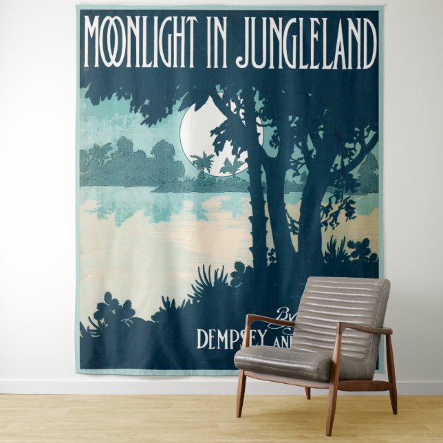 1909 Moonlight in Jungleland sheet music print Tapestry (In Situ)