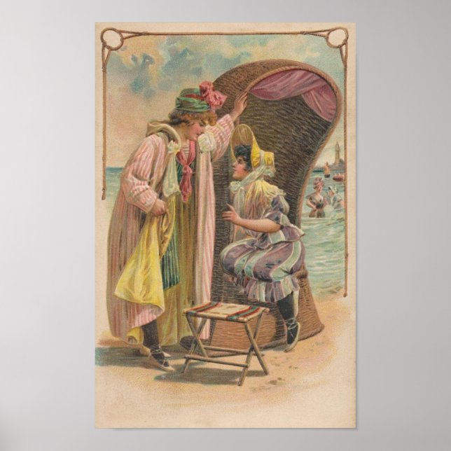 1909 Postcard. Beach Vacation. Swimwear style Poster (Front)