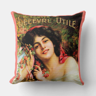 1909 pretty lady Biscuits Lefevre-Utile Throw Pillow