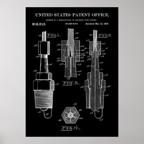 1909 Spark Plug Patent Poster