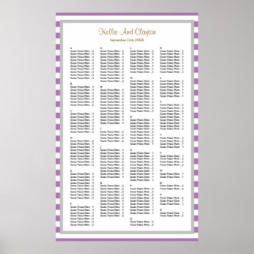 190 PurpleWhite Stripes Wedding Seating Chart