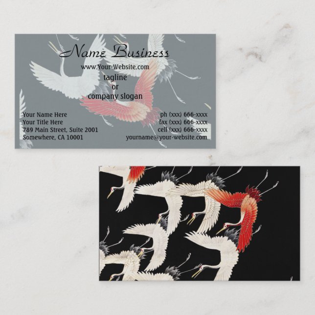 1910–1920 Furisode with a Myriad of Flying Cranes Business Card (Front/Back)