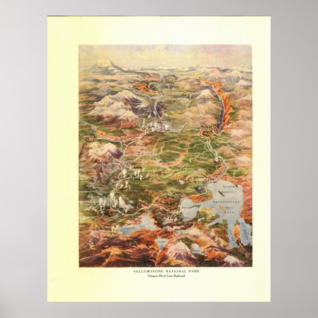 1910 Aerial View Map - Yellowstone National Park Poster (Front)