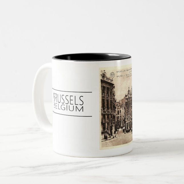 1910 BRUSSELS, BELGIUM PHOTO POSTCARD Two-Tone COFFEE MUG (Front Left)