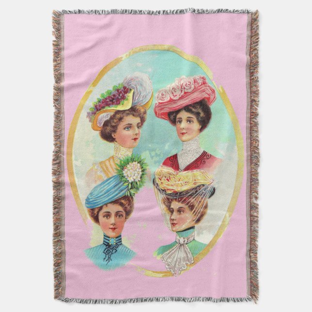 1910 dainty summer hats throw blanket (Front Vertical)