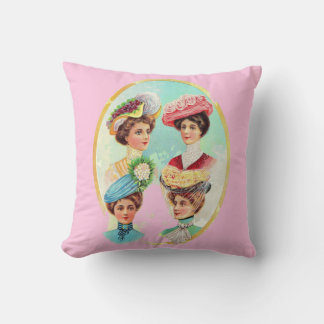1910 dainty summer hats throw pillow