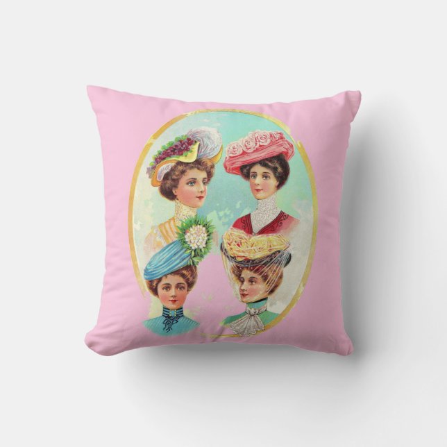 1910 dainty summer hats throw pillow (Front)