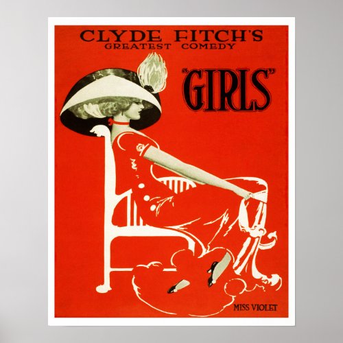 1910 Girls Theater Ad by Clyde Fitch Poster