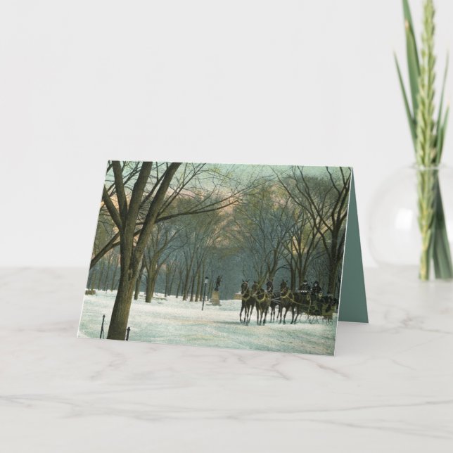 1910 holiday sleigh ride in Central Park, NY card (Front)