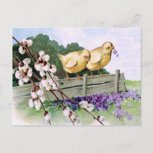 1910 LILACS N CHICKS ANTIQUE COUNTRY EASTER HOLIDAY POSTCARD