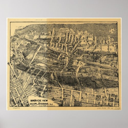 1910 Maplewood NJ Birds Eye View Panoramic Map Poster