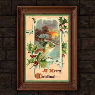1910 Vintage Christmas Holly Poster Art