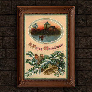 1910 Vintage Christmas Holly Poster Art